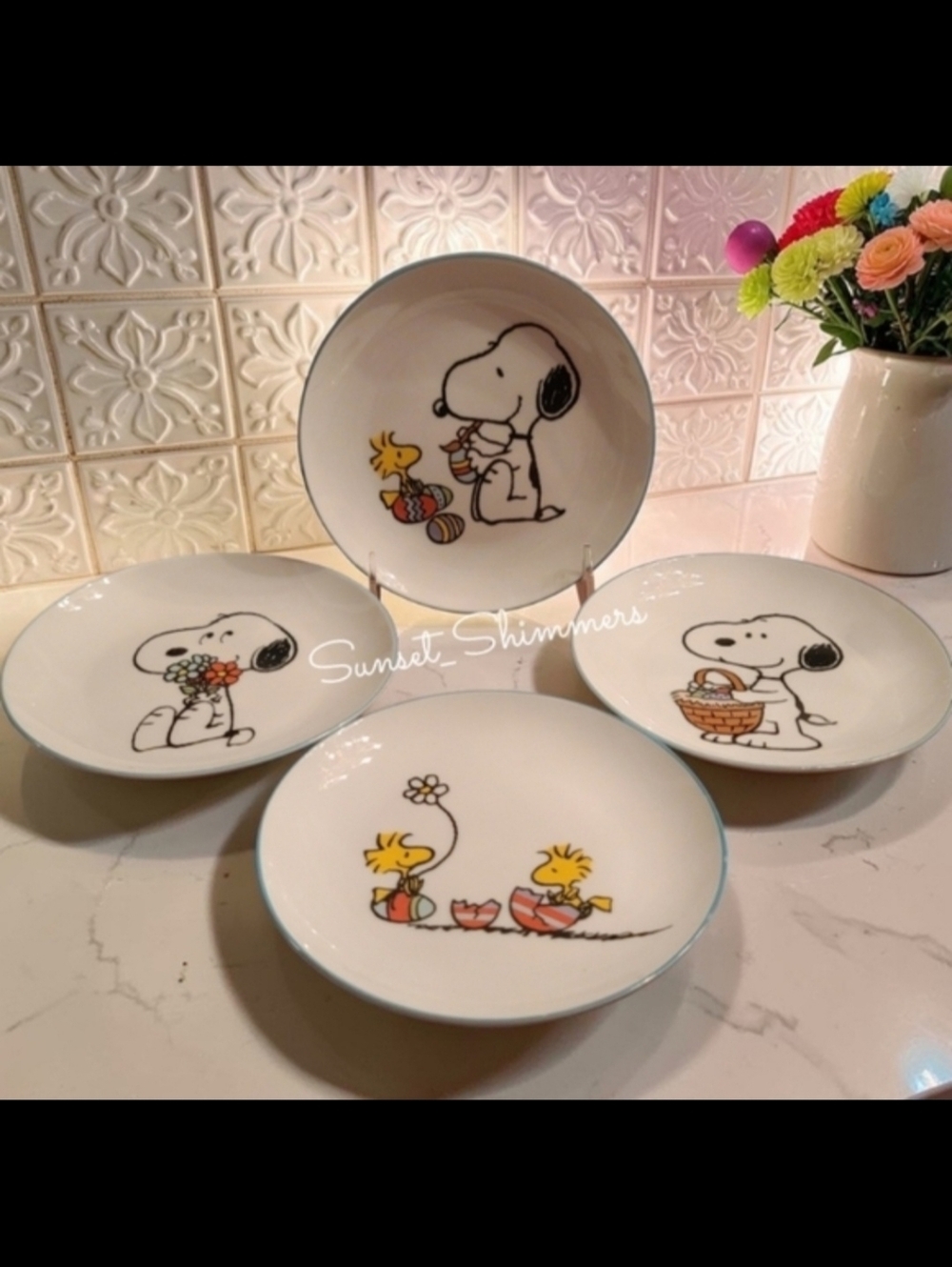 4pc Set Peanuts Snoopy Woodstock Easter Appetizer /   Dessert Plates 6" New